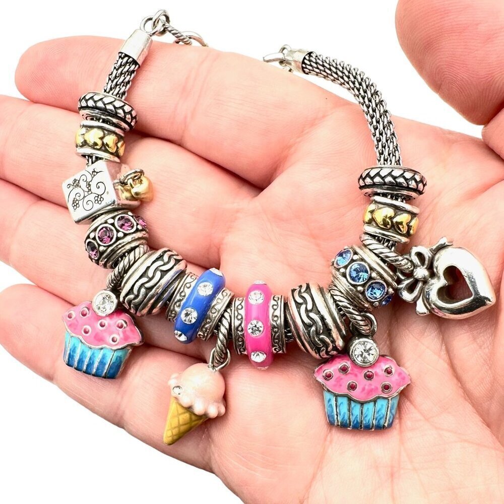 Brighton Womens Bracelet Loaded With Charms Cake Ice Cream Birthday Theme Silver